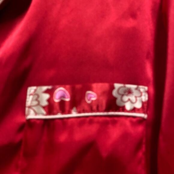 PINK Women’s Satin Pajama Top Button Up Long Sleeve Chest Pocket XL Red - Picture 2 of 12